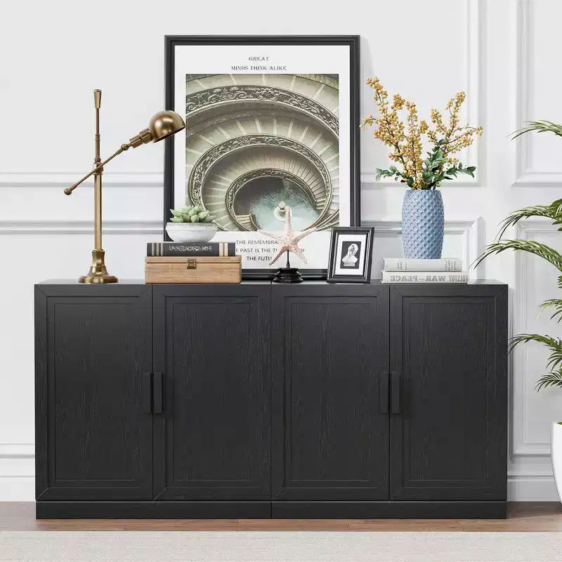 62 W x 31 H Sideboard Buffet Cabinet with Adjustable Shelves for Kitchen Dining Room Living Room, Black