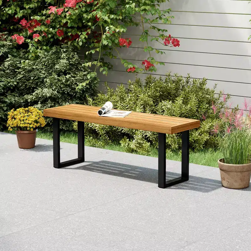 Costway 1/2 PCS 48 Acacia Wood Bench for 2 with Metal Legs & Adjustable Foot Pads for Entryway