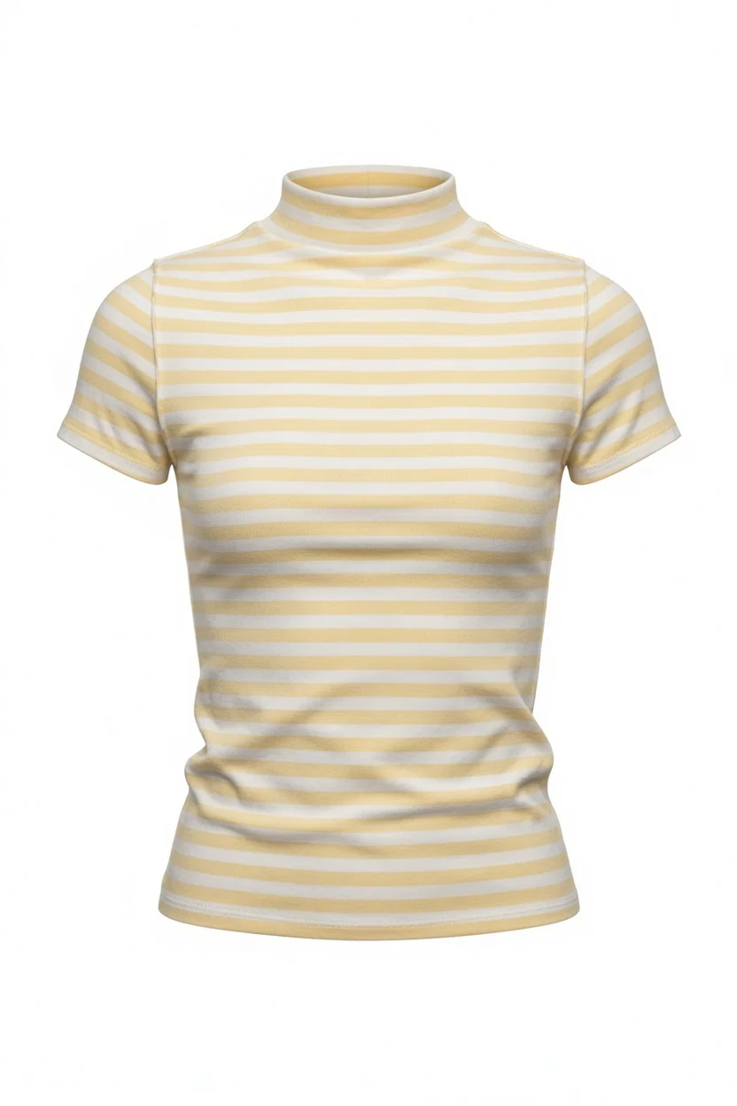 Yellow Stripe Mock Neck Fitted Tee