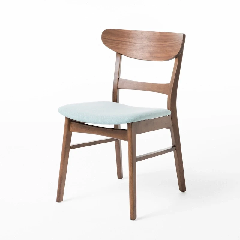 Mid-Century Modern Upholstered Rubberwood Dining Chair (Set of 2)