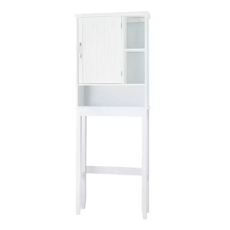 Teamson Home Newport Contemporary Wooden Over-the-Toilet Cabinet White: Freestanding Bathroom Organizer with Adjustable Shelf, Nickel Hardware