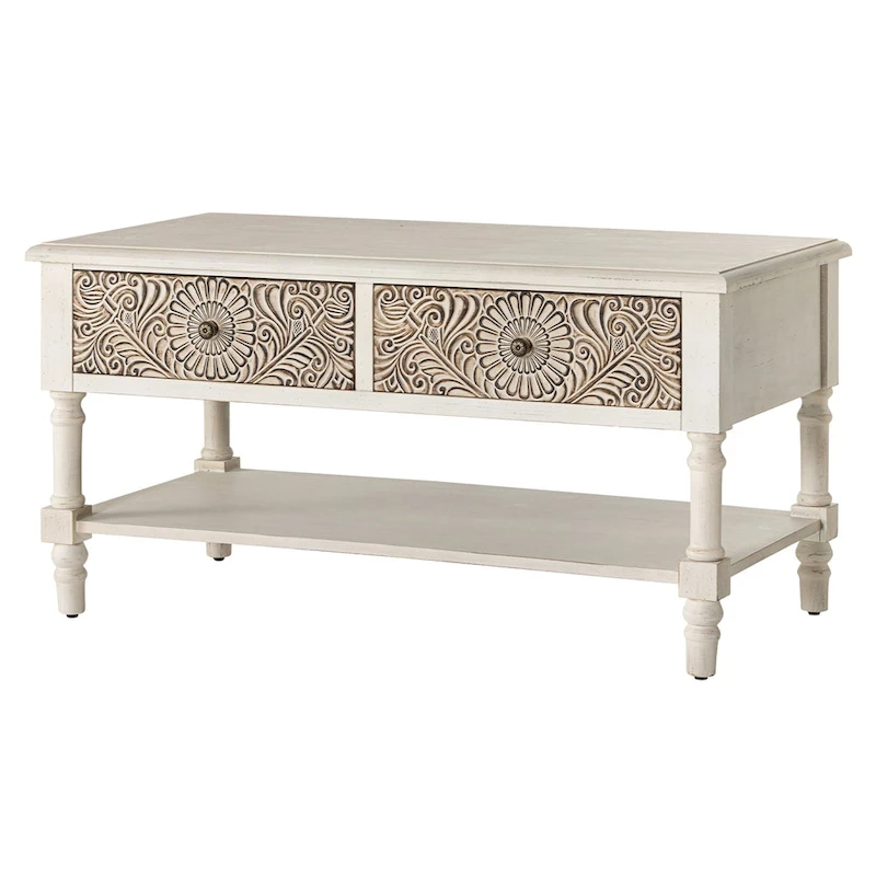 VENTOPYR Mid-Century Modern Rectangular Coffee Table with 2 Drawers and Shelf