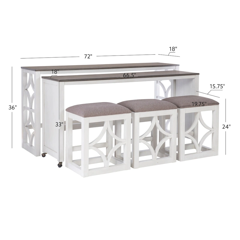 Crewson Wood 2-Piece Nesting Rolling Console with 3 Stools
