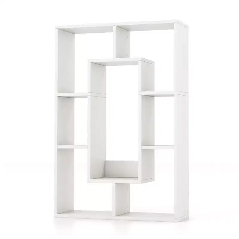 Costway 2 PCS 7-Cube Geometric Bookshelf with Anti-Toppling Device Modern Open Bookcase White/Grey/Natural