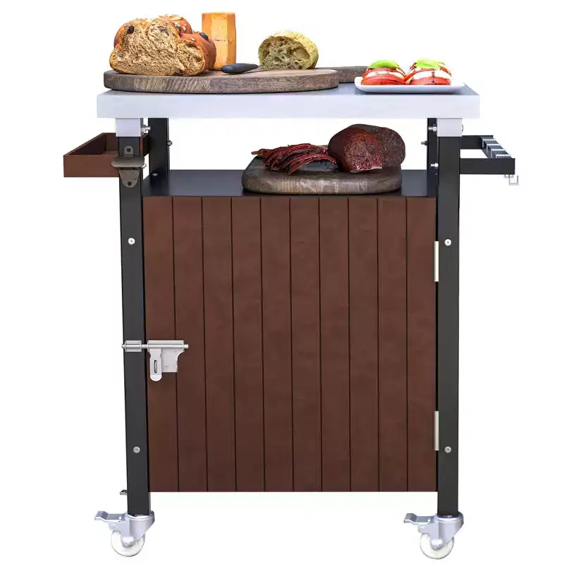 NAYSAYE Bar Serving Cart Outdoor Grill Cart with Stainless Steel Tabletop for Patio Kitchen , Brown, 32.4*18.7*34.7
