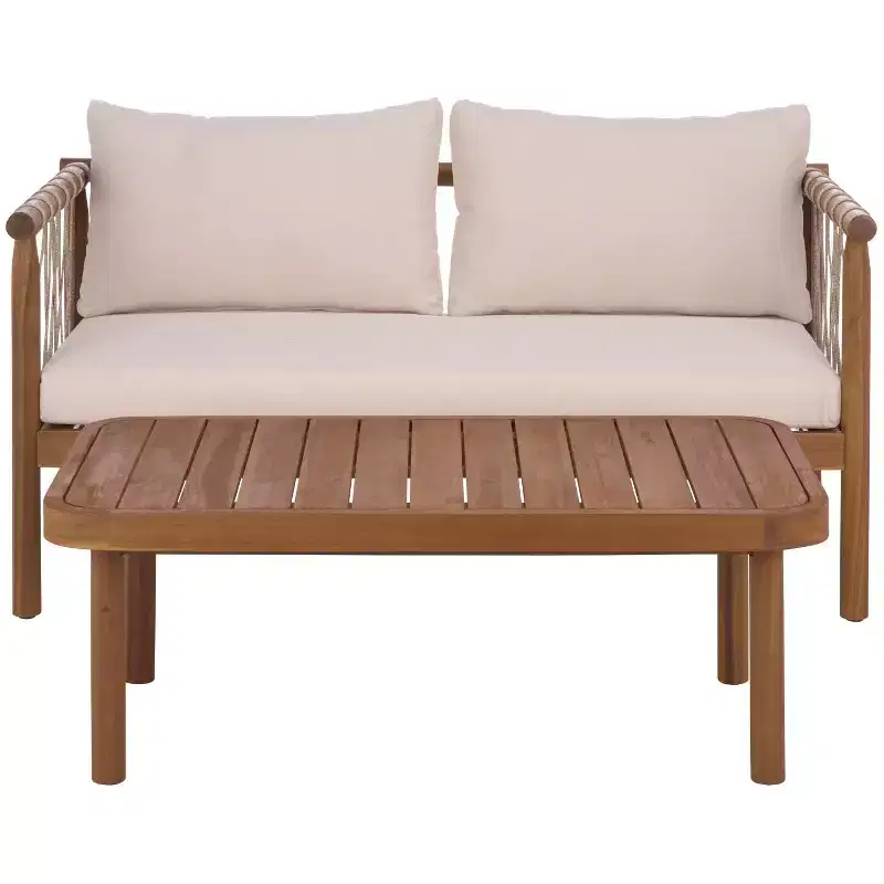 Sabrina Bench & Table Patio Set - Indoor/Outdoor - PAT6810 - Teak Brown/Cream - Safavieh