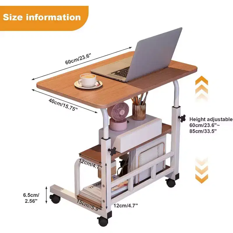 Adjustable Height Mobile Standing Desk with Wheels  Portable Rolling Computer Table  Storage Shelves  Home Office & Small Spaces