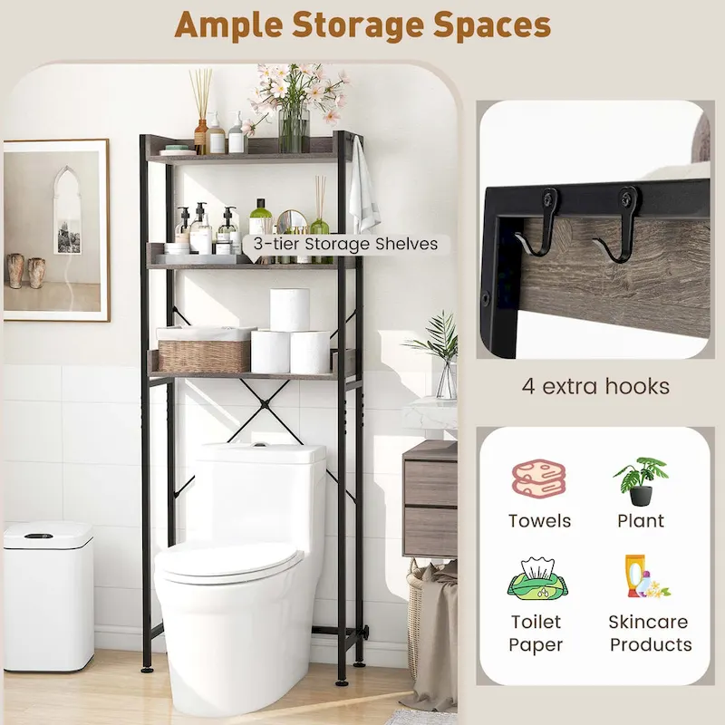 Costway 3-Tier Over-The-Toilet Bathroom Shelf Metal Frame Space Saver - See Details