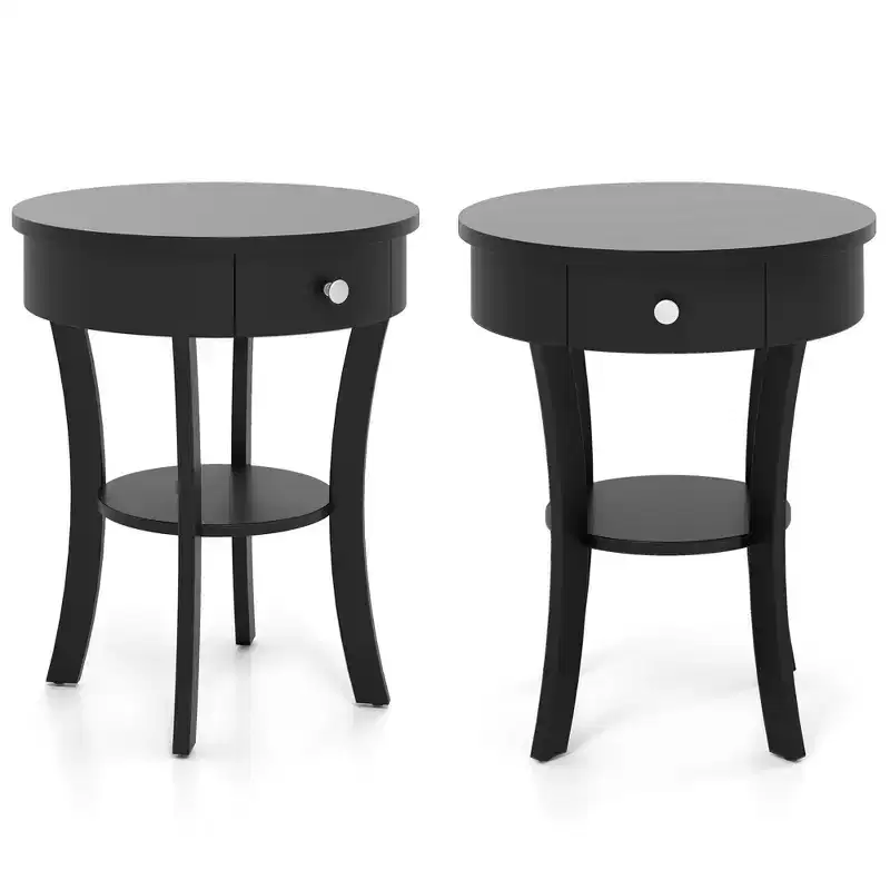 tier Side End Sofa Table Round Nightstand Bedroom Living Room White/Espresso/Black