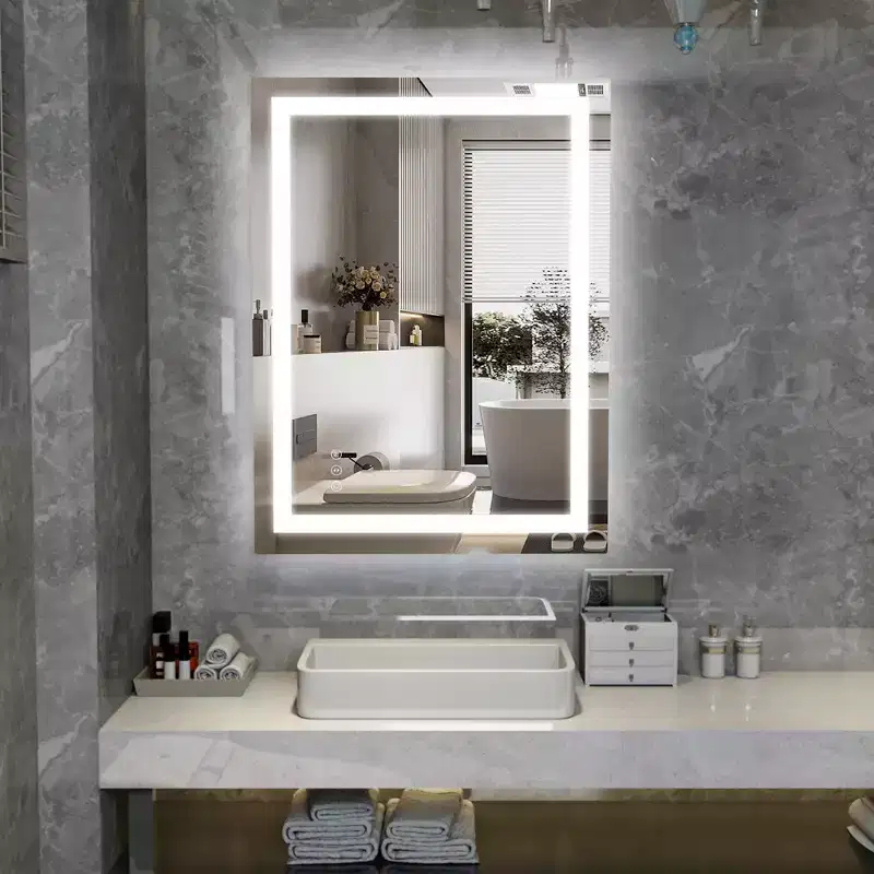 24x32 Wall Vanity Mirror Tempered Glass Anti-Fog ETL Bathroom Mirror 3 Color LED