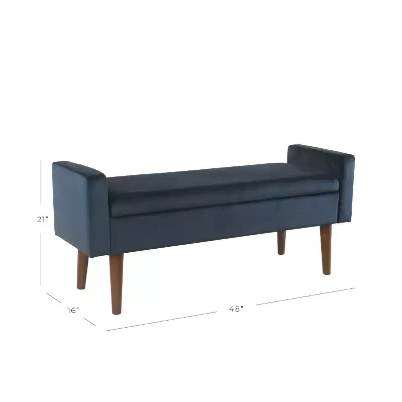 Velvet Storage Bench with Hinged Lid, Mid-Century Modern Style, 250 lb Capacity