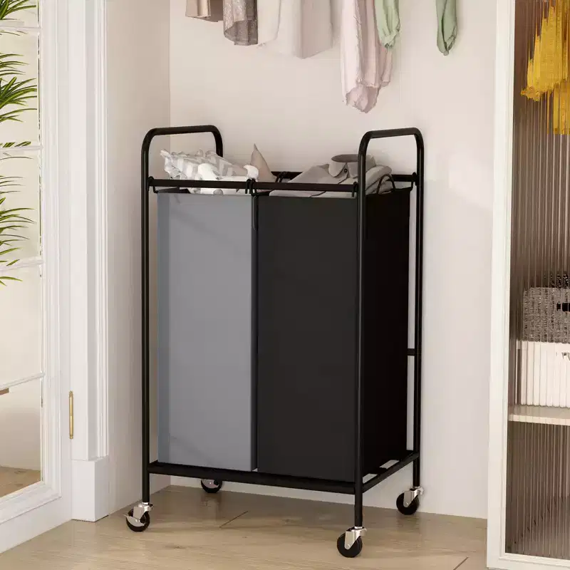 Heavy Duty Laundry Sorter Hamper 2 Removable 40L Bags, Large Capacity, Lockable Wheels, Space-Saving Rolling Laundry Basket for Dirty Clothes