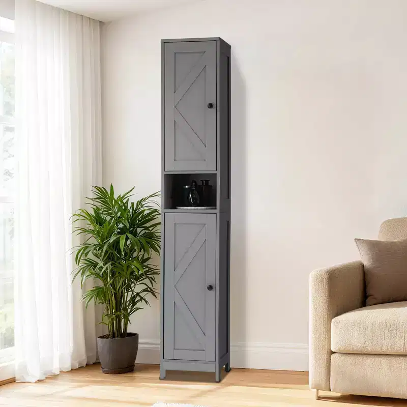 Modern Bathroom Furniture Set, 2 Barn Doors, 1 Drawer, Adjustable Shelves, for Bathroom, Kitchen, Entryway, Living Room