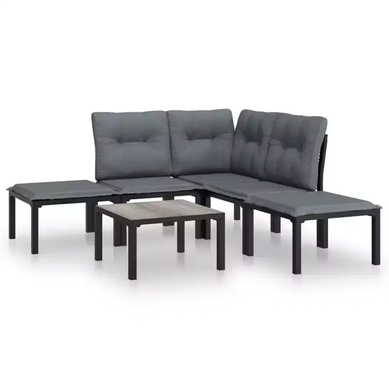 vidaXL Patio Lounge Set Outdoor Patio Furniture Black and Gray Poly Rattan
