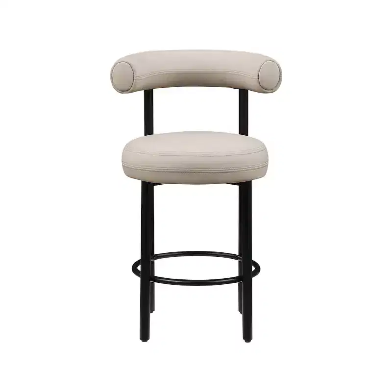 Meridian Furniture,Bordeaux Taupe Vegan Leather Counter Stool, Set of 2