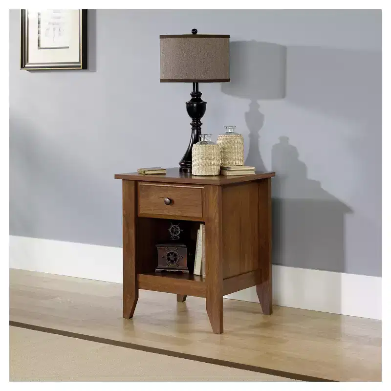 Shoal Creek Nightstand Oiled Oak - Sauder: Traditional Bedside Table, MDF & Particle Board, Drawer & Open Shelf