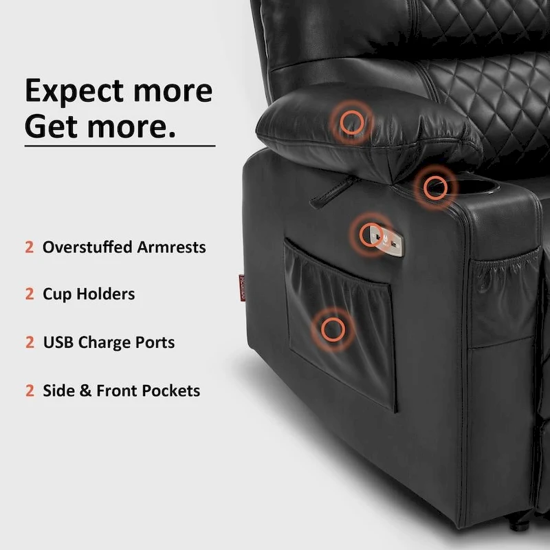 MCombo Electric Power Recliner Chair with Heat and Massage, Leather PR621