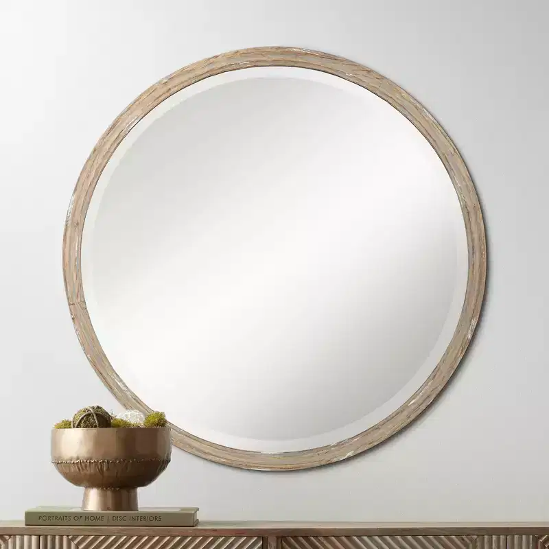 Uttermost Greta Faux Wood Finish 34 Round Wall Mirror