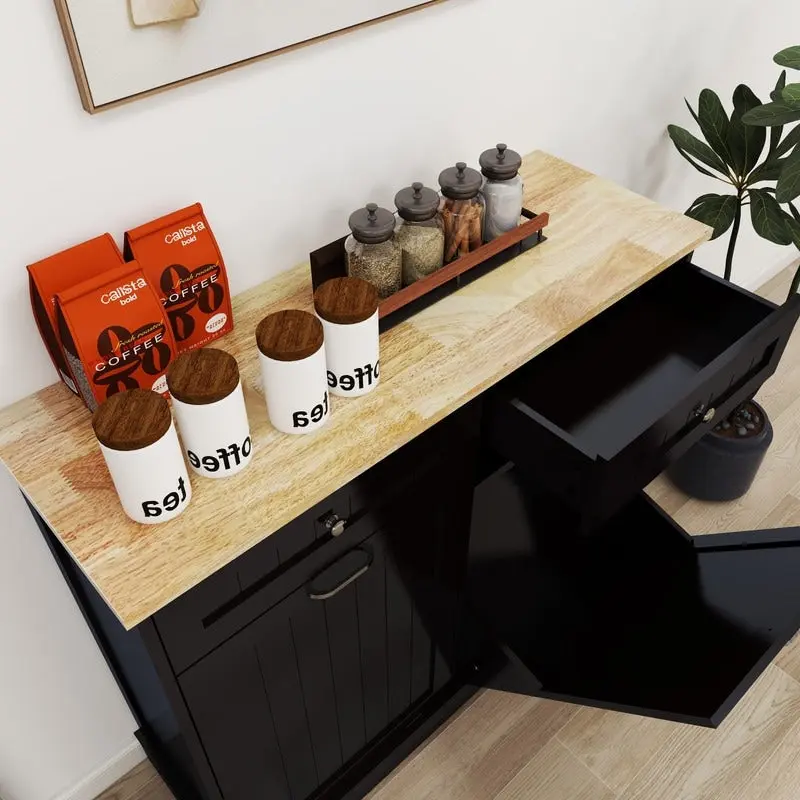 Two-Compartment Tilt-Out Trash Cabinet w/2 Drawers