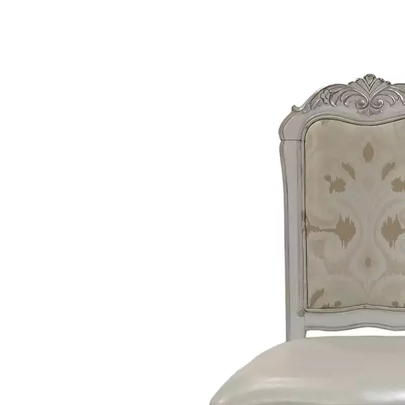 Upholstered Tufted Dining Chair, Leather, Bone White Finish, Composite Wood Frame, 25.75