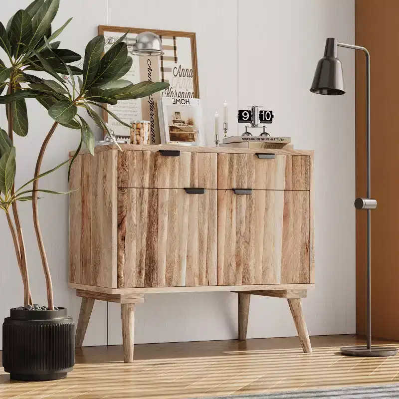 2-Drawer Accent Cabinet – Natural Grain Mango Wood Sideboard Storage Cabinet