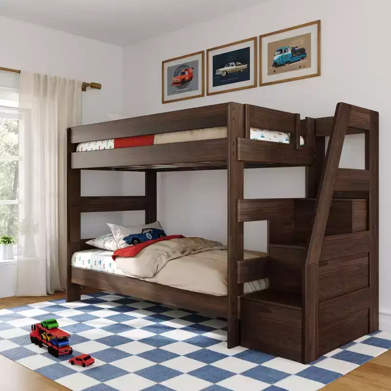 Modern Farmhouse Twin Over Twin Bunk Bed With Staircase