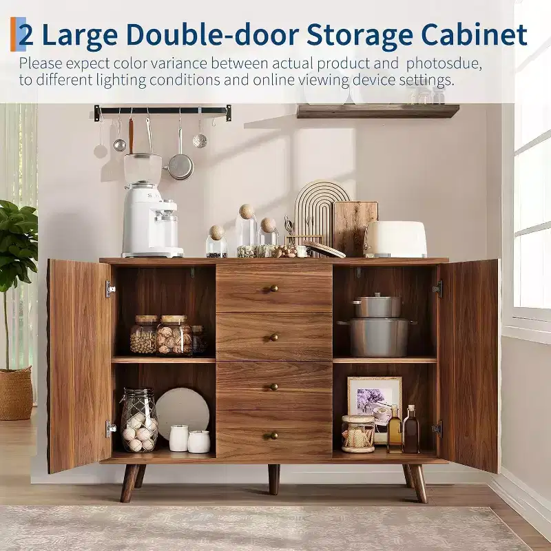 47.2 Inch Farmhouse Sideboard Buffet Cabinet with 4 Drawers & 2 Doors, Large Storage Cabinet for Kitchen, Dining Room & Living Room