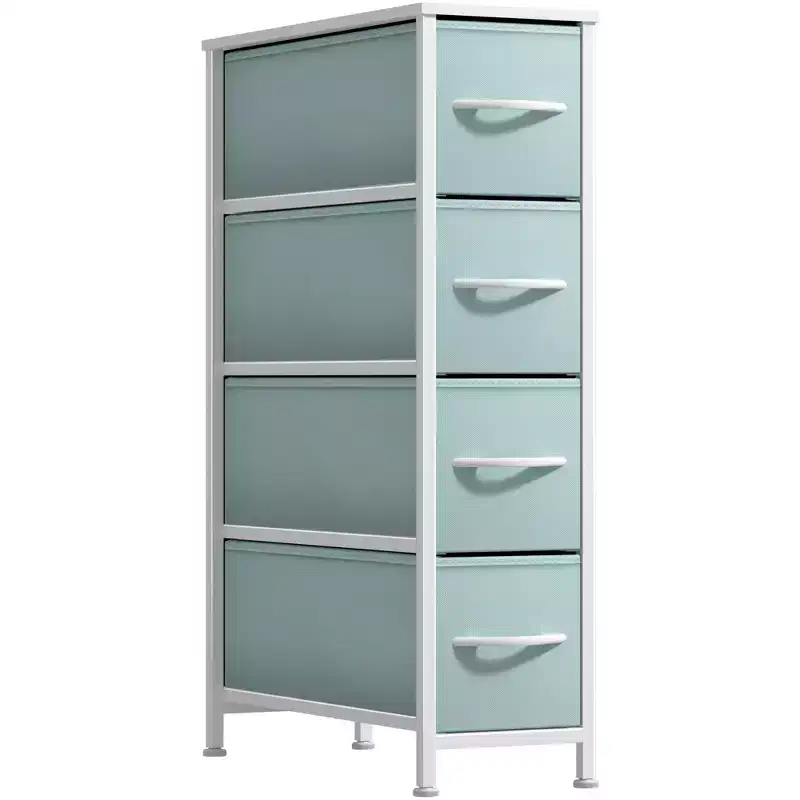Sorbus 4 Drawers Narrow Dresser - with Steel Frame, Wood Top & Easy Pull Fabric Bins for Small Spaces, Closets, Bedroom, Bathroom & Laundry