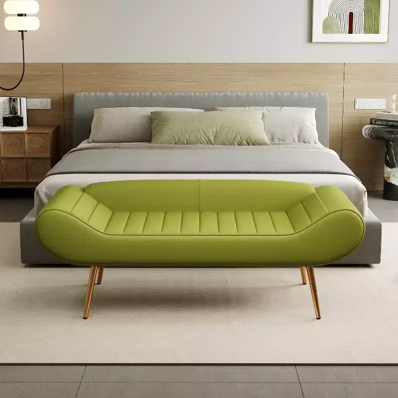 57 Inch Sofa Stool Bench with Armrest Backrest Metal Leg 400lbs Load Capacity PVC Fabric Curved Sofa for Bedroom End of Bed Green