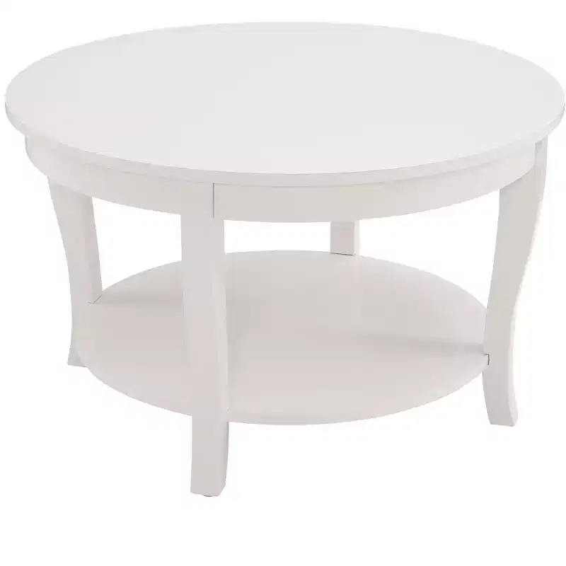2-Tier Round Coffee Table with Open Shelf for Living Room