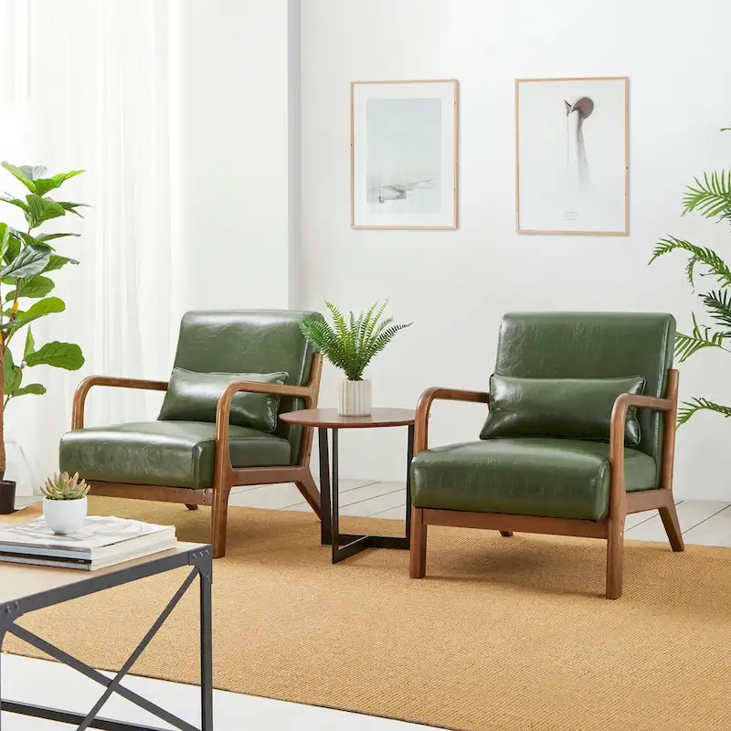 Glitzhome Set of 2 30.75H Mid-Century Modern PU Leather Accent Chairs with Cushion - 25.75W x 33.75D x 30.75H