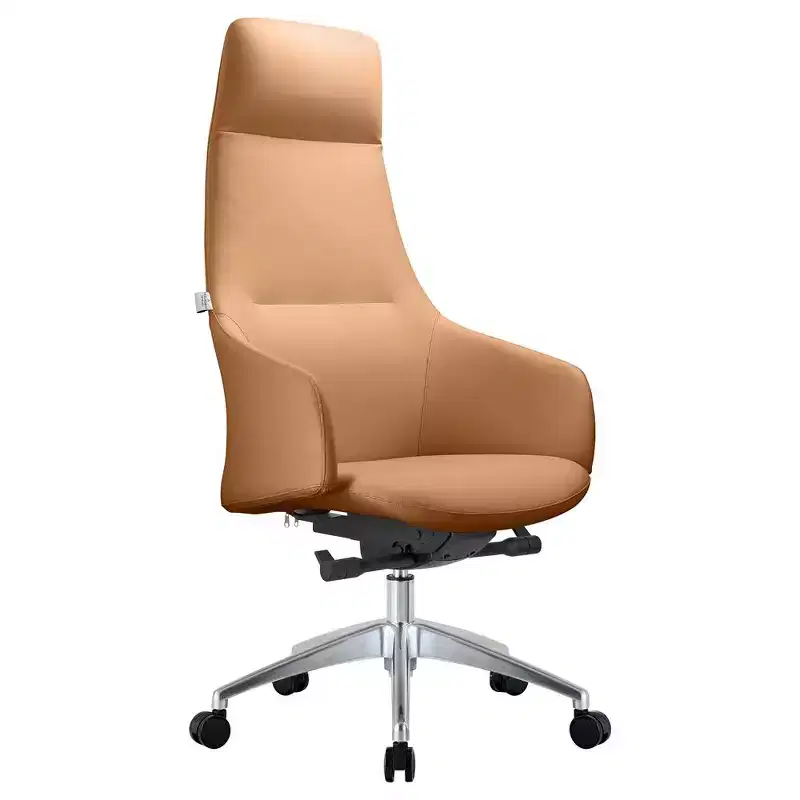 LeisureMod Celeste High-Back Leather Office Chair with Headrest - Modern Iron Frame Swivel & Tilt Executive Desk Chair