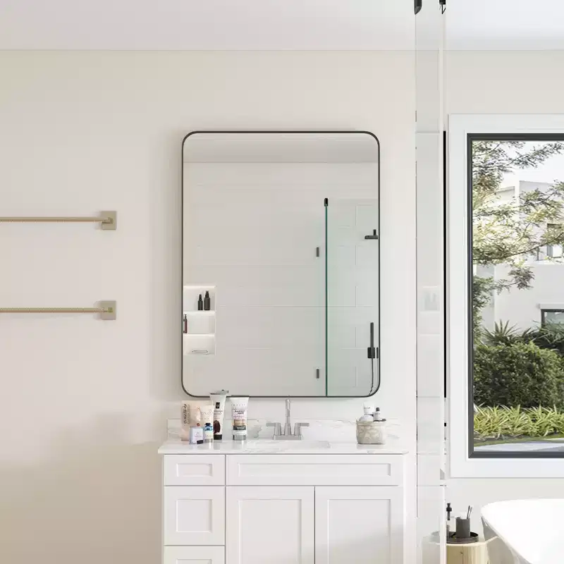 30x40 Inch Wall Mounted Black Rectangular Mirror Metal Framed Mirror