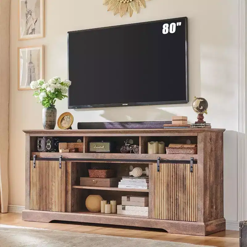 Mastgoal TV Stand for 80inch TVs with Sliding Door, Adjustable Shelf & Storage, 32inch Tall Modern Media Console for Living Room