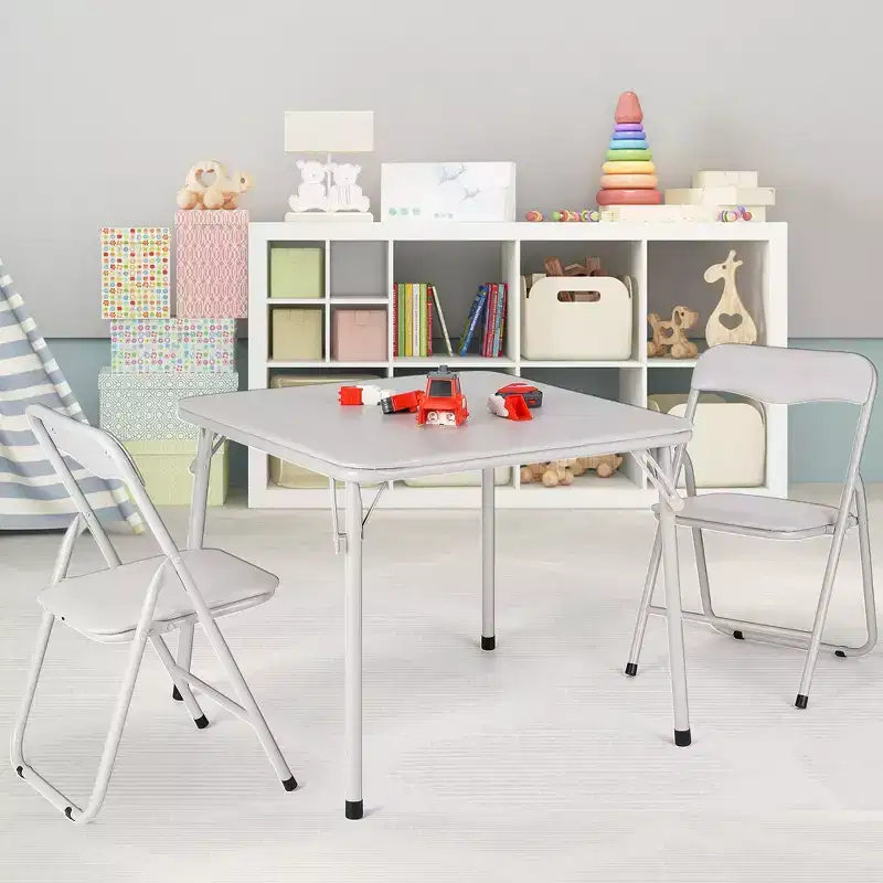 Metal Folding Chairs and Table, Leather Padded Folding Chairs with Comfortable Cushion, Upholstered Activity Table Set for Eating, Reading, Playing