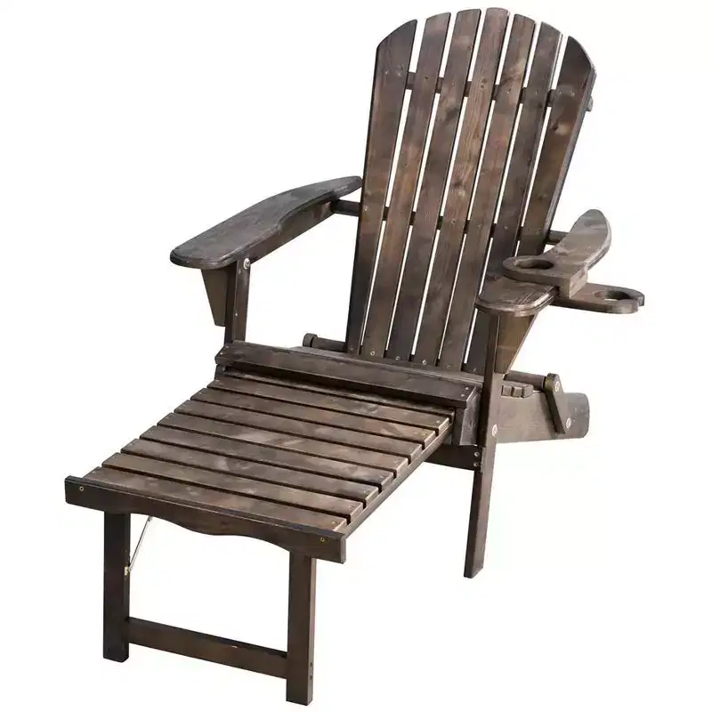 Jiallo Oceanic Collection Adirondack Chaise Lounge Chair Foldable, cup and glass holder, built in ottoman, Set of 2