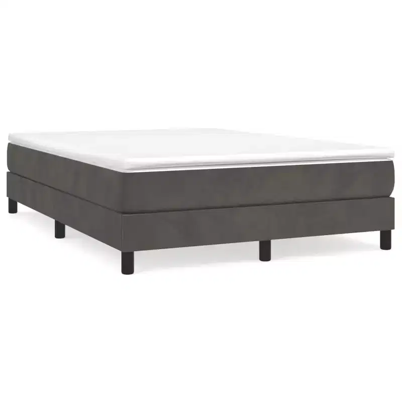 Queen Bed Frame in Dark Grey Velvet with Plywood and Engineered Wood Construction