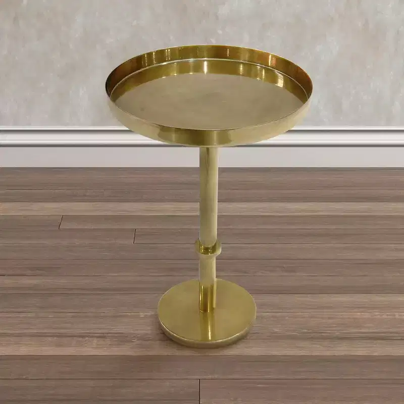 Royal Hampton 22 Inch Side End Table with Vintage Sleek Pillar Base and Round Tray Top