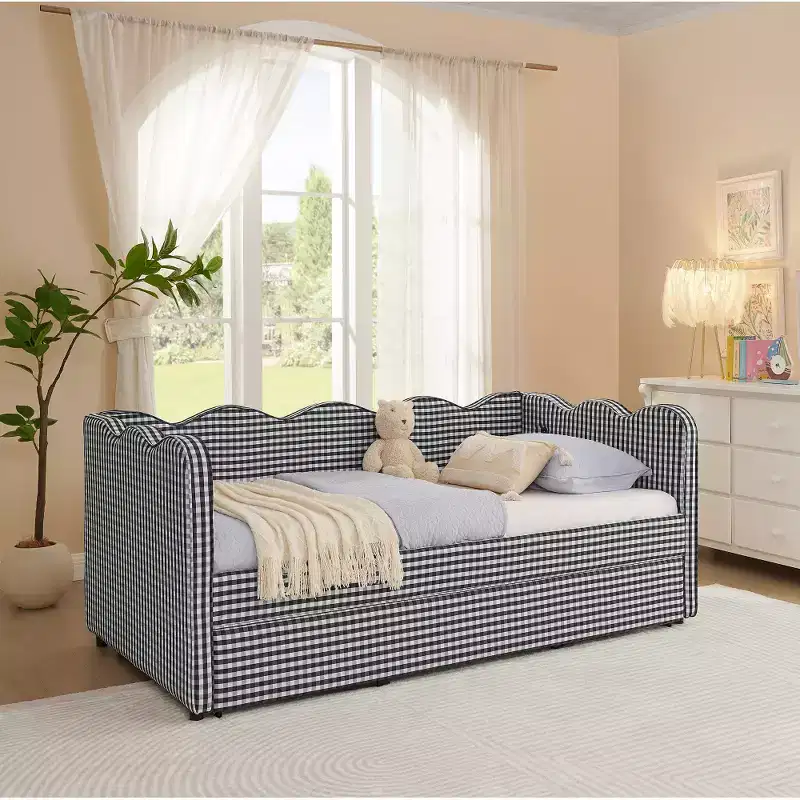 Twin Daybed with Trundle & Wavy Headboard