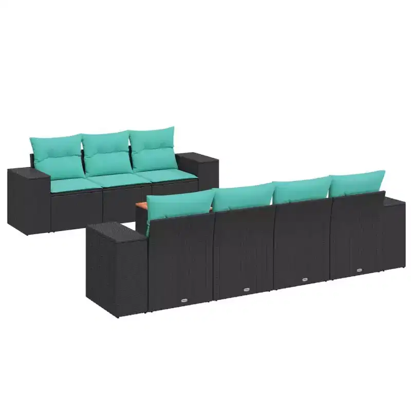 vidaXL 8 Piece Patio Sofa Set with Cushions Black Poly Rattan