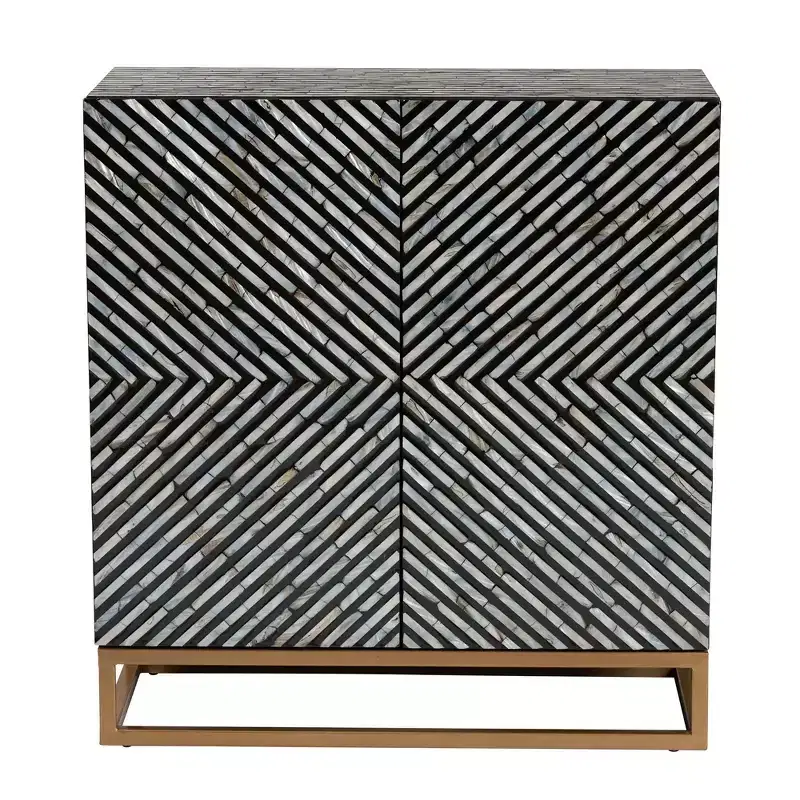 Baxton Studio Belenus Two Tone Mother of Pearl and Metal Storage Cabinet Striped Black/Gray/Gold: Elegant Accent, No Assembly Required