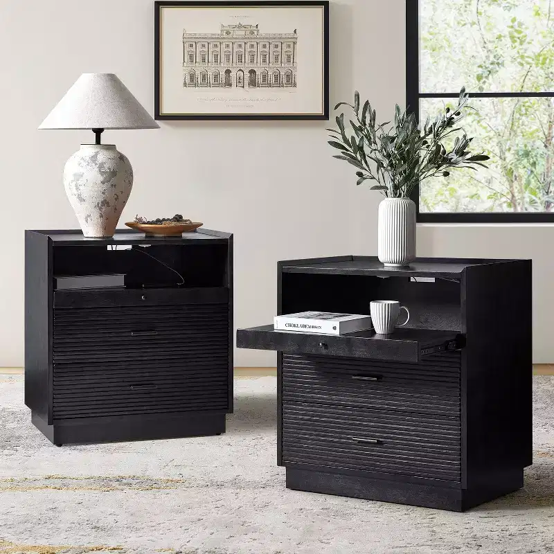 Alcide end table with USB and LED Light Set of 2| ART OF LIVING DESIGNS-BLACK