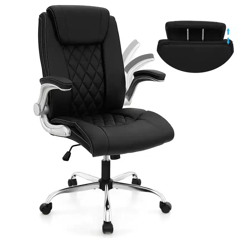 Costway PU Leather Office Chair Height Adjustable Executive Chair with Adjustable Headrest Brown/Black
