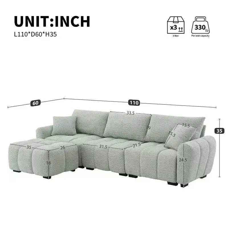 Merax L-Shaped Sectional Sofa with Free-Moving Ottoman