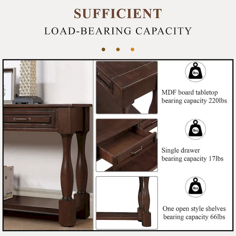 63 Solid Wood Console Table with 3 Drawers and 1 Bottom Shel