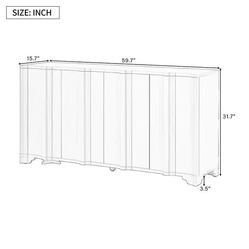 4-Door Sideboard, Solid Wood Accent Entryway Console Table Storage Cabinet, Multi-Layered Pine Veneer Design Elements