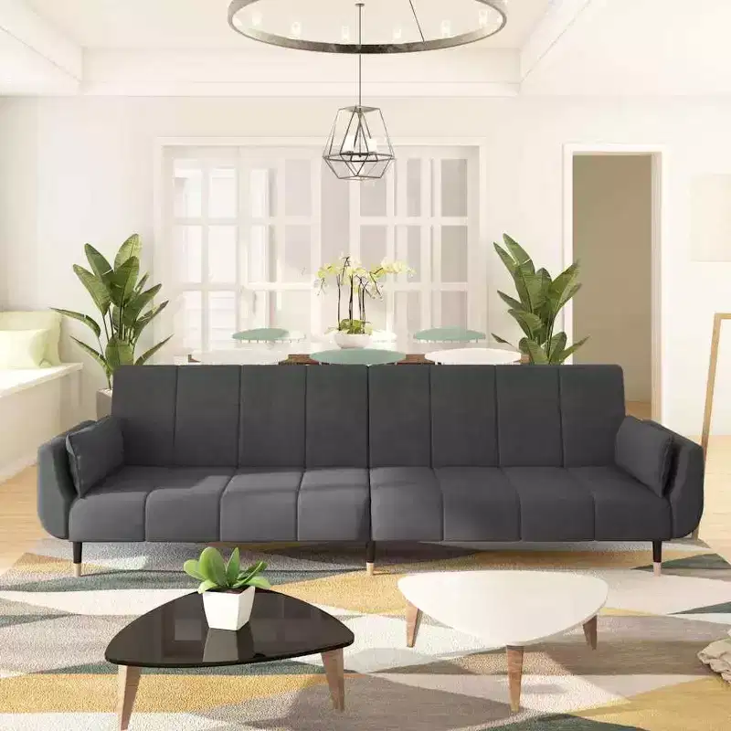 2 - Seater Sofa Bed with Two Pillows Dark Gray Velvet