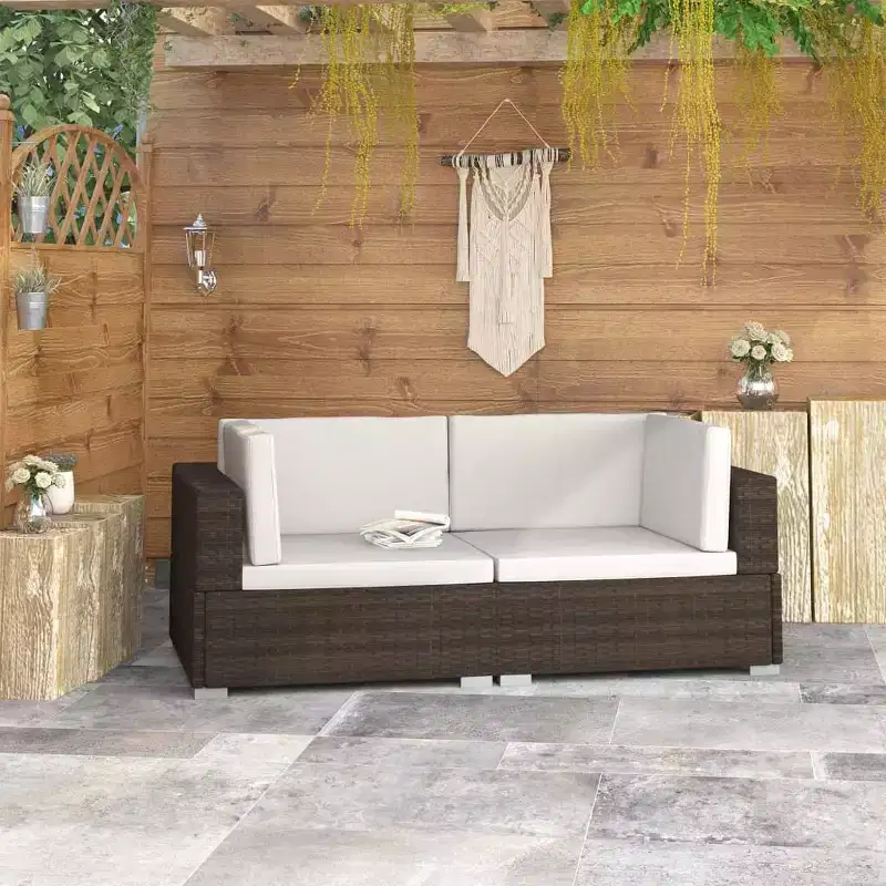 vidaXL Corner Seat Set of 2 Brown PE Rattan Standard Modular