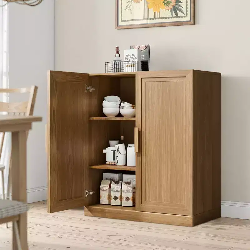 PexFix 36 Wooden Accent Cabinet Storage Modern Sideboard Buffet Cabinet with 2 Door and Adjustable Shelf for Living Room Dining Room Entryway Natural