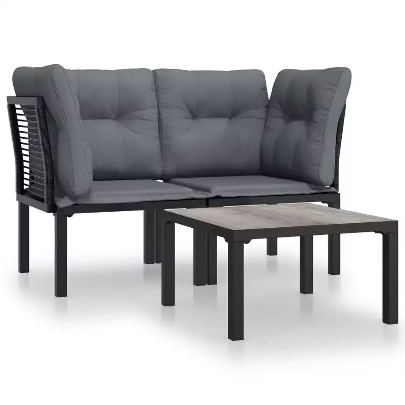 vidaXL Patio Furniture Set Outdoor Loveseat Sofa Black and Gray Poly Rattan